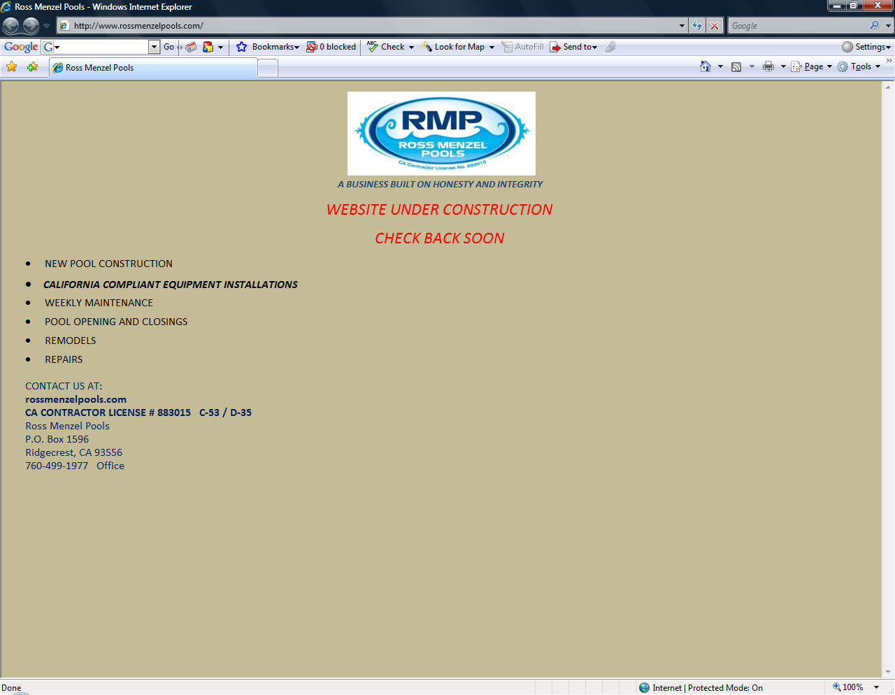 Screen Shot of Ross Menzel Pools - rossmenzelpools.com